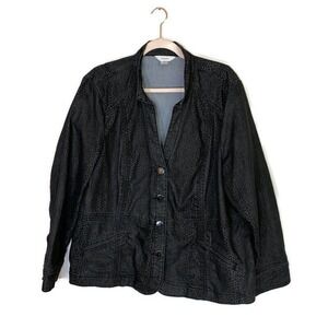 Christopher & Banks 2X Denim Button Blazer Croc Reptile Print Black Career